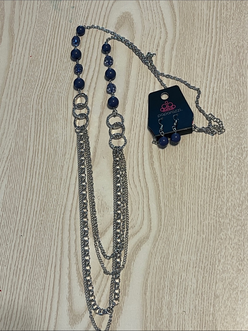 Paparazzi Navy Blue Beaded Multi-Chain Necklace & Earrings